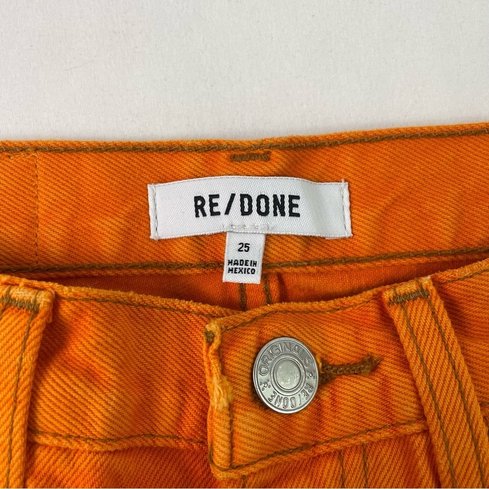 Re/Done Women's Orange Solid Cotton High Rise Raw Hem Straight Leg Jeans Size 25 - Picture 2 of 9